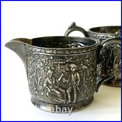 Derby Tea Set Silver Plate 4 Piece Teapot Creamer Sugar And Tray Repousse 1930's