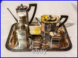 E388 Art deco Sheffield 6 piece coffee tea set silver plate stamped 500