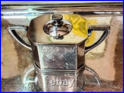 E388 Art deco Sheffield 6 piece coffee tea set silver plate stamped 500