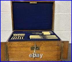 Early 1900s Oak Cased 12 Place Canteen of Plated Cutlery Set Total Of 113 Pieces