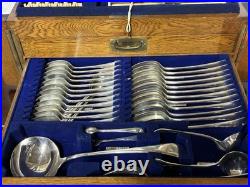 Early 1900s Oak Cased 12 Place Canteen of Plated Cutlery Set Total Of 113 Pieces