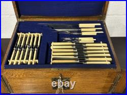 Early 1900s Oak Cased 12 Place Canteen of Plated Cutlery Set Total Of 113 Pieces