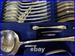 Early 1900s Oak Cased 12 Place Canteen of Plated Cutlery Set Total Of 113 Pieces