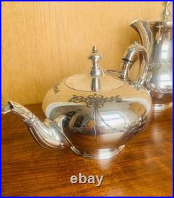 Edwardian Art Nouveau Silver Plate Four-Piece Tea Service by James Dixon &