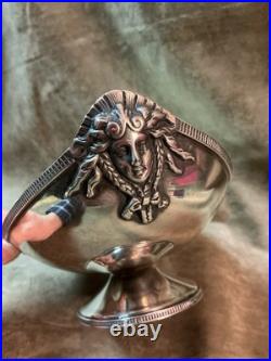 Edwardian silver plate Wilcox man / woman face bowl commemorative piece 1910