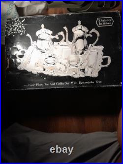 Elegance In Silver, Four Piece tea And Coffee Set With Rectangular Tray