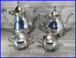 Elegant Silver Plated 4 Piece Footed Ornate Tea & Coffee Set shiny condition