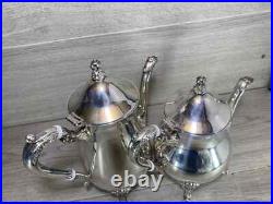 Elegant Silver Plated 4 Piece Footed Ornate Tea & Coffee Set shiny condition