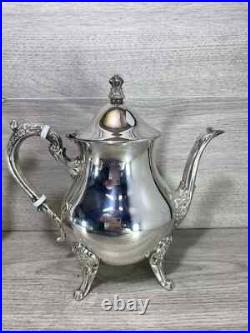Elegant Silver Plated 4 Piece Footed Ornate Tea & Coffee Set shiny condition