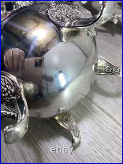 Elegant Silver Plated 4 Piece Footed Ornate Tea & Coffee Set shiny condition
