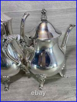 Elegant Silver Plated 4 Piece Footed Ornate Tea & Coffee Set shiny condition