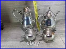 Elegant Silver Plated 4 Piece Footed Ornate Tea & Coffee Set shiny condition