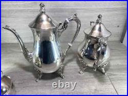 Elegant Silver Plated 4 Piece Footed Ornate Tea & Coffee Set shiny condition