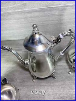 Elegant Silver Plated 4 Piece Footed Ornate Tea & Coffee Set shiny condition