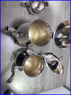 Elegant Silver Plated 4 Piece Footed Ornate Tea & Coffee Set shiny condition