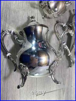 Elegant Silver Plated 4 Piece Footed Ornate Tea & Coffee Set shiny condition Elegant Silver Plated 4 Piece Footed Ornate Tea & Coffee Set shiny condition