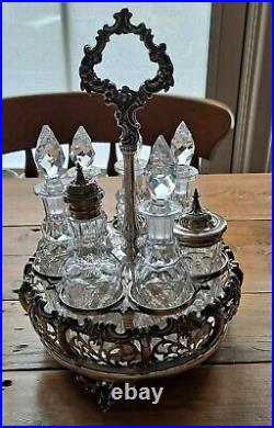 Elkington & Co 1853 Victorian Silver Cruet Crystal Cut Glass Set
