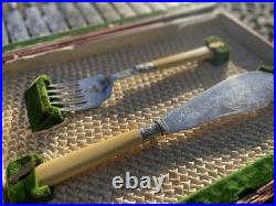 English antique bone-handled silver plate 12 piece fish cutlery set