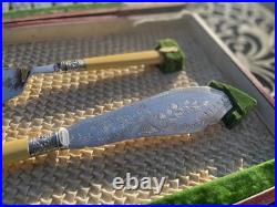 English antique bone-handled silver plate 12 piece fish cutlery set