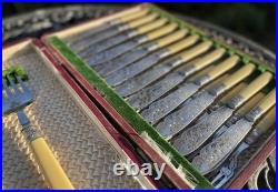English antique bone-handled silver plate 12 piece fish cutlery set