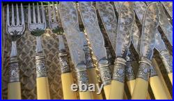 English antique bone-handled silver plate 12 piece fish cutlery set