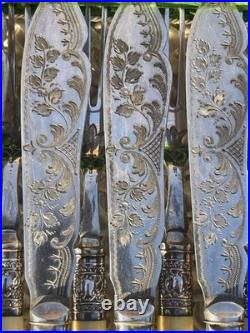 English antique bone-handled silver plate 12 piece fish cutlery set