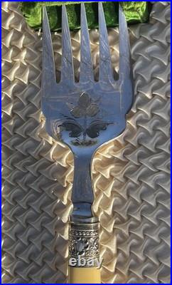English antique bone-handled silver plate 12 piece fish cutlery set