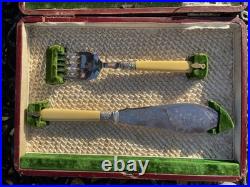 English antique bone-handled silver plate 12 piece fish cutlery set