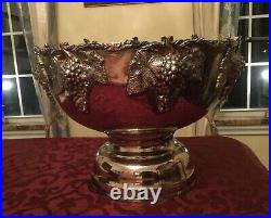 Enormous Large Heavy Silver Grape Vines Punch Bowl! Center Piece! 15 X 11 Tall