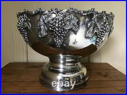 Enormous Large Heavy Silver Grape Vines Punch Bowl! Center Piece! 15 X 11 Tall