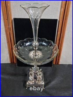 Epergne silver plate cut glass crystal centre piece, mystical creature design