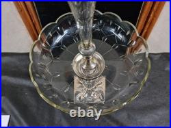 Epergne silver plate cut glass crystal centre piece, mystical creature design