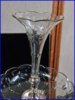 Epergne silver plate cut glass crystal centre piece, mystical creature design