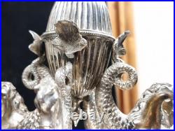 Epergne silver plate cut glass crystal centre piece, mystical creature design