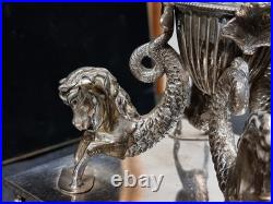 Epergne silver plate cut glass crystal centre piece, mystical creature design