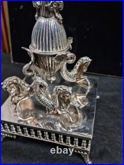 Epergne silver plate cut glass crystal centre piece, mystical creature design