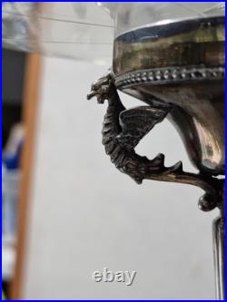 Epergne silver plate cut glass crystal centre piece, mystical creature design