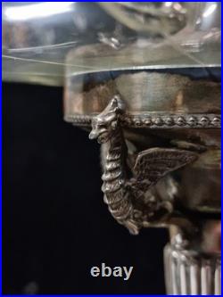 Epergne silver plate cut glass crystal centre piece, mystical creature design