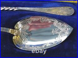 Exquisite Antique Serving Set UniqueHeart Design Silver Plate Leather Case C1900