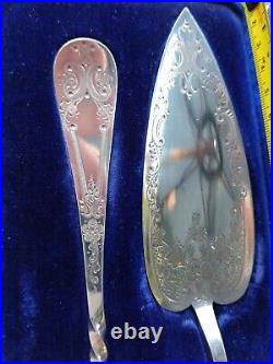 Exquisite Antique Serving Set UniqueHeart Design Silver Plate Leather Case C1900