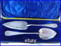 Exquisite Antique Serving Set UniqueHeart Design Silver Plate Leather Case C1900
