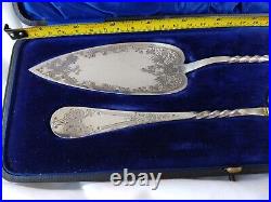 Exquisite Antique Serving Set UniqueHeart Design Silver Plate Leather Case C1900