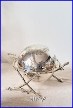 Extraordinary Antique Silver Plate English Roll Top Domed Cross Twig Butter Dish