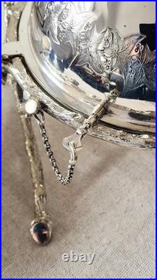Extraordinary Antique Silver Plate English Roll Top Domed Cross Twig Butter Dish