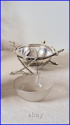 Extraordinary Antique Silver Plate English Roll Top Domed Cross Twig Butter Dish