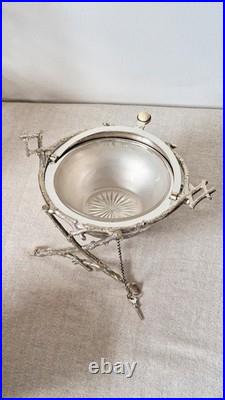 Extraordinary Antique Silver Plate English Roll Top Domed Cross Twig Butter Dish