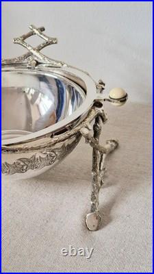 Extraordinary Antique Silver Plate English Roll Top Domed Cross Twig Butter Dish