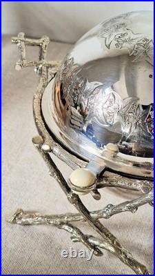 Extraordinary Antique Silver Plate English Roll Top Domed Cross Twig Butter Dish