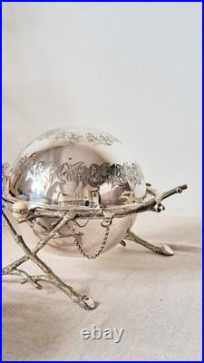 Extraordinary Antique Silver Plate English Roll Top Domed Cross Twig Butter Dish