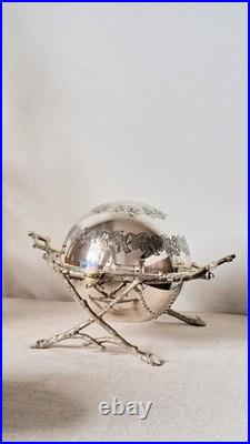 Extraordinary Antique Silver Plate English Roll Top Domed Cross Twig Butter Dish